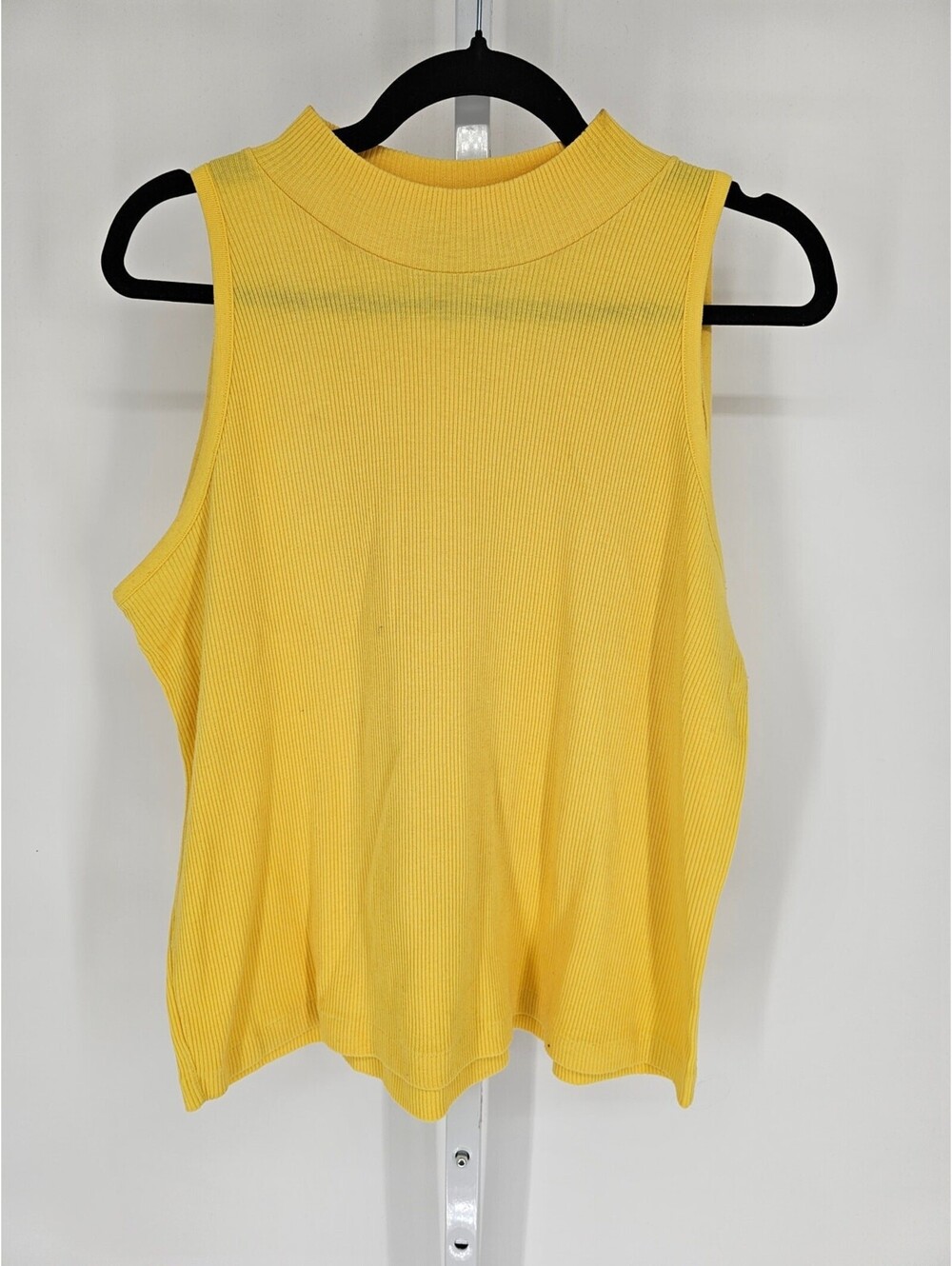 Venezia Yellow Cotton Blend Rib Knitted Sleeveless Hi-Neck Tank Top Size 22/24